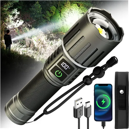 Vista 10 de Victoper Linternas LED Rojas, linterna táctica recargable de alto poder y alto lúmen súper brillante, 5 modos, con zoom, impermeable, luces de flash