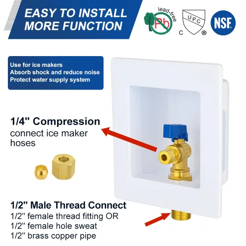 Vista 2 de EFIELD Premium Ice Maker Outlet Box,1/2-Inch Sweat (MIP) Inlet with Installed 1/4-Turn Ball Valve (Mip),(IM032) (Pack of 2)
