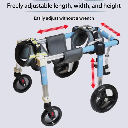 Vista 4 de Silla de ruedas para perros – Carrito ajustable para patas traseras, marco de aluminio ligero, ruedas de absorción de golpes para perros