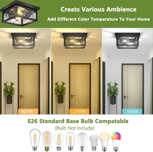 Vista 2 de Asnxcju Luminarias de Techo Estilo Granja para Montaje, Lámpara de Techo Empotrada Negra de 2 Luces con Pantalla de Vidrio Transparente, Lámpara