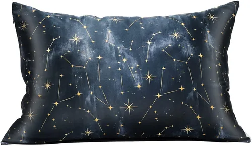 Vista 11 de MANSPHIL Paquete de 2 fundas de almohada de seda Queen con patrón de estrellas negras, seda de grado 6A 22 momme 100% seda de morera real, funda