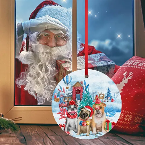 Vista 9 de Familia de árbol de Navidad adornos de Navidad de cerámica para perro, adorno colgante para la familia, adorno para árbol de Navidad, adorno