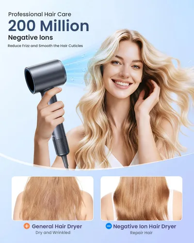 Vista 2 de Secador de pelo, 150000 RPM secador de pelo profesional de alta velocidad, secador de pelo iónico negativo para secado rápido, secador de pelo