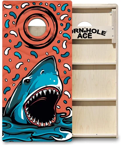 Vista 8 de ACE PRO Tablas de Cornhole profesionales con temática de playa, sin rebote. Patas triples anchas, madera contrachapada de abedul báltico de 3/4