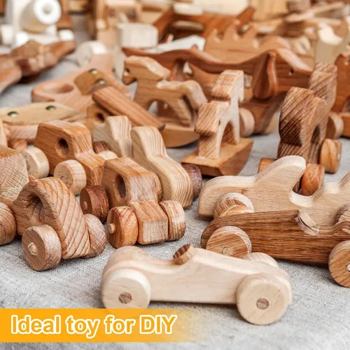 Vista 7 de Civaner Paquete de 36 Ruedas de Madera de Juguete para Manualidades Mini Ruedas de Madera para Manualidades con Clavijas de Eje para Manualidades