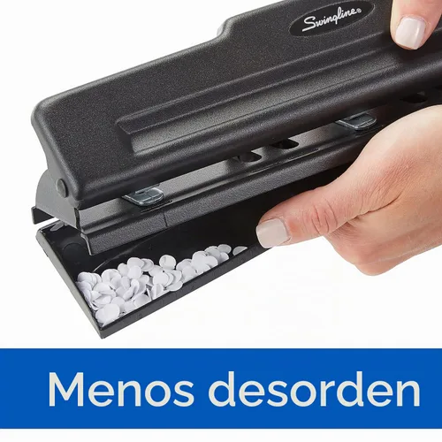 Vista 4 de Swingline Perforadora de 3 agujeros, capacidad para 10 hojas, perforadora de tres agujeros, 3 anillos, perforadora de papel ajustable de 2 a 3