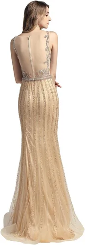 Vista 2 de Sarahbridal Vestidos de tul para mujer, vestidos largos de graduación, formal, para concursos de noche, concursos de fiesta, color champán