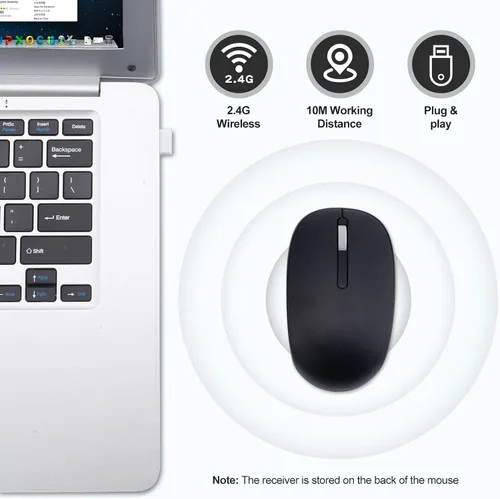 Vista 2 de Ratón inalámbrico sin sonido, ratones ópticos de 2.4 GHz con receptor nano adecuado para computadora/Windows/Mac/Chrome OS/Linux/Andriod/iOS (negro)