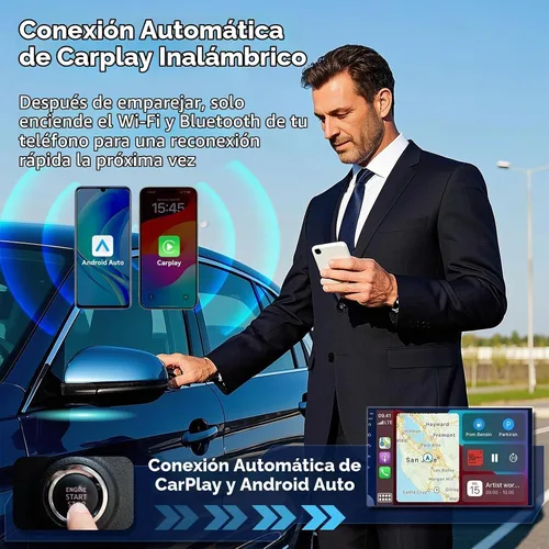 Vista 2 de Adaptador Inalámbrico CarPlay 2026 Mejorado para iPhone, 2 en 1 para Apple CarPlay y Android Auto, Convierte Cableado a Inalámbrico, Plug & Play