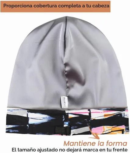 Vista 2 de Gorro de dormir ajustable con forro de satén para rastas de cabello rizado, cabeza grande, permanece puesta durante la noche beige púrpura