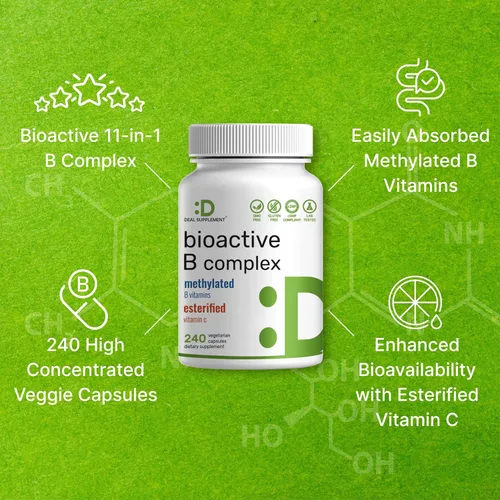 Vista 4 de Complejo de Vitamina B Bioactivo para Hombres y Mujeres, 240 Cápsulas Vegetarianas - Complejo B Metilado y Vitamina C Esterificada – Alta Potencia