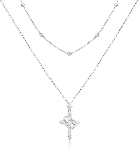Vista 9 de YIMERAIRE Collar de Cruz Corona de Moissanita Mejorado Oro Vermeil de 14K 1.1 Quilates Delicado Helado Joyería de Cruz de Fe Cristiana Plata de Ley