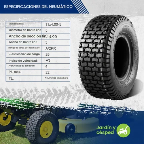 Vista 3 de MaxAuto 2 neumáticos de césped 11x4.00-5 para césped y jardín cortacésped