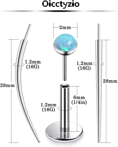 Vista 3 de F136 - Aretes de titanio 20/18/16G sin rosca, con parte trasera plana, multicolor, ópalo, nariz, labret Medusa Monroe, piercing con forma cónica