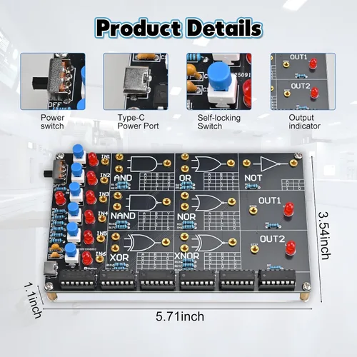 Vista 2 de Kit de soldadura de circuito de puerta lógica para bricolaje, kit básico de aprendizaje de puerta lógica con simulación LED interactiva, kit