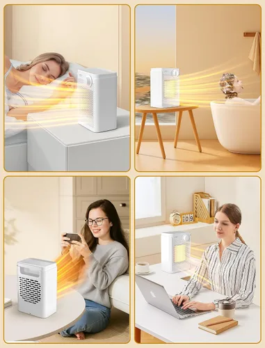Vista 8 de Calentador de espacio eléctrico Lerat, calentador pequeño para uso en interiores, 1200W PTC de calentamiento rápido portátil, protección contra