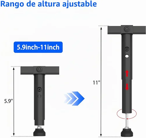 Vista 3 de Soporte central de cama con 8 patas ajustables, sistema de barra de soporte central de metal resistente para camas matrimoniales, queen, king
