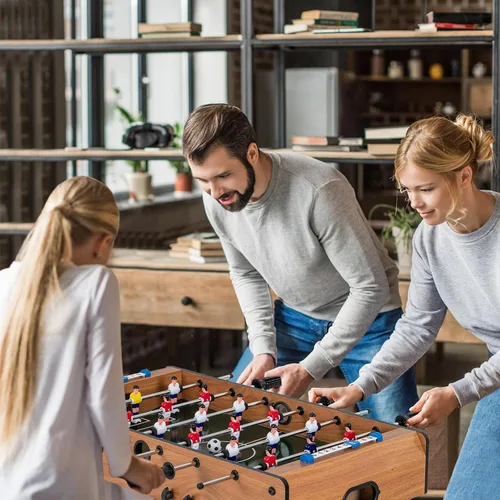 Vista 2 de Goplus Mesa de futbolín plegable, mesa de fútbol de madera de 27 pulgadas con 2 balones de fútbol y guardadores de puntuación, juego de fútbol