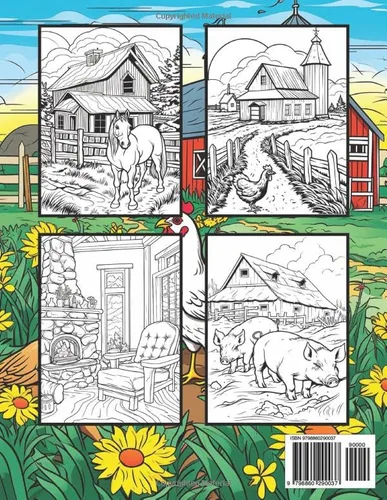 Vista 2 de Country Life A Coloring Book for Adults featuring Country Farm Houses, Relaxing Landscapes, Adorable Animals & Peaceful Countryside Farm Scenes