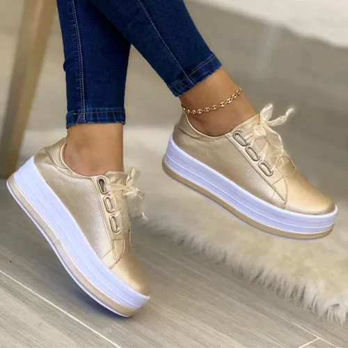 Vista 7 de Hbeylia Zapatos deportivos de plataforma para mujer, a la moda, informales, de cuero, puntera redonda, parte inferior gruesa, tacones altos, zapatos