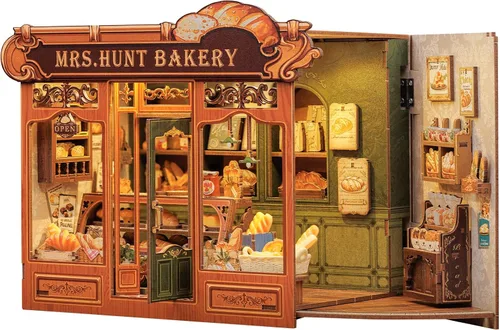 Vista 16 de CUTEBEE Rompecabezas de Madera 3D Caja de Música – Tiovivo Rincón de Libros DIY, Kit de Construcción de Modelo Mecánico Giratorio, Kit de Caja