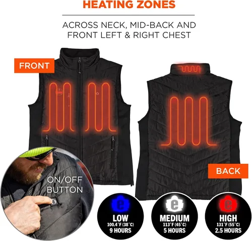 Vista 3 de Ergodyne Chaleco térmico recargable unisex para adultos con batería