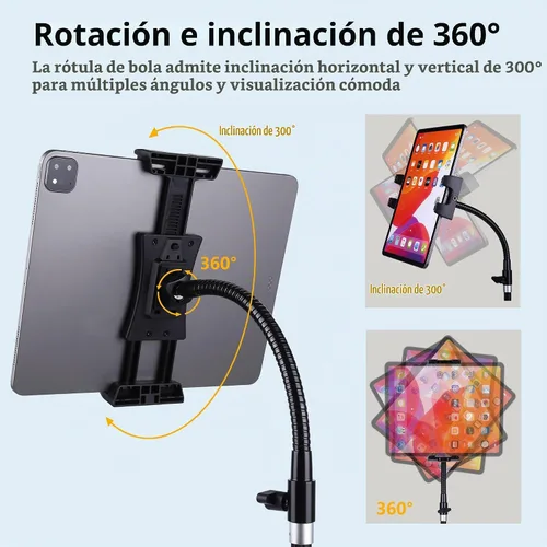 Vista 5 de Trípode para iPad y teléfono de 73 pulgadas con cuello de cisne para tablet con control remoto para tabletas de 3.5 a 15 pulgadas, iPhone, iPad Pro