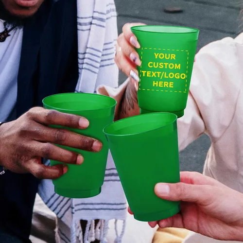 Vista 7 de Vasos de plástico esmerilado personalizados para estadios, paquete de 100, texto promocional, logotipo, 16 onzas, vasos de fiesta reutilizables