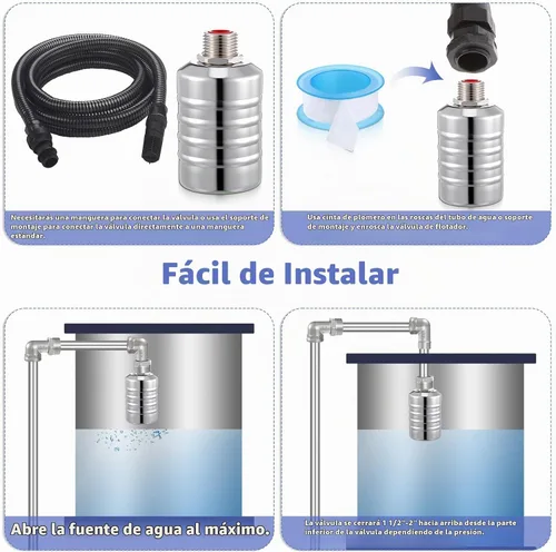 Vista 6 de Válvula de flotador de acero inoxidable 304 con control automático de nivel de agua, válvula de flotador de 1/2 a 3/4 pulgadas con cierre automático