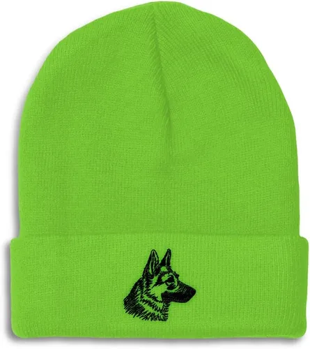 Vista 21 de Gorros personalizados para hombre, sombreros de invierno bordados de cabeza de pastor alemán negro para mujer, gorra de cráneo de acrílico, 1