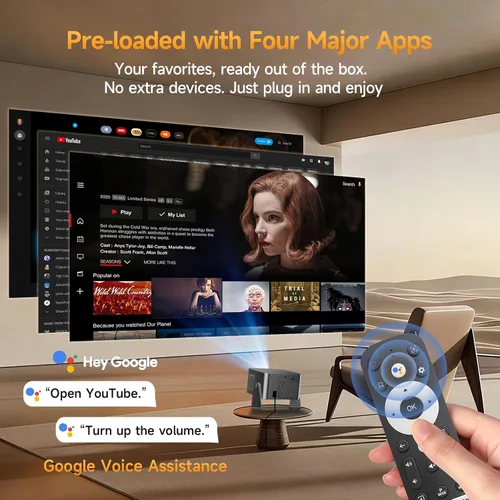 Vista 3 de Alwtniet Proyector HY350GT con Google TV, WiFi 6, Bluetooth 5.4, TV Stick 4K Support Portable Mini Projector, Auto Focus & Obstacle Avoidance, 650