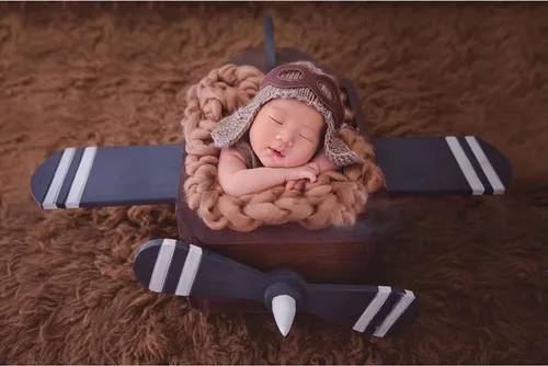 Vista 3 de Zeroest Accesorios de fotografía para bebé, sombreros de piloto, trajes de sesión de fotos, disfraz de ganchillo para niño y niña, sombrero de punto