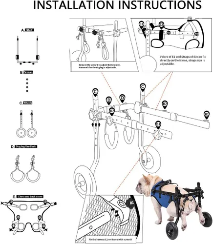 Vista 6 de Silla de ruedas ligera para perros y patas traseras, carrito ajustable con 2 ruedas, soporte de cadera transpirable, soporte para la pierna, ayuda a
