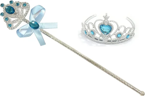 Vista 12 de Juego de tiara y varita de corona princesa Elsa - Joya de corazón de plata Azul