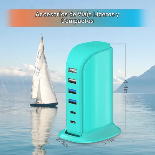 Vista 6 de Bloque de cargador USB Upoy, estación de carga para múltiples dispositivos Apple, tira de alimentación USB Hub múltiples puertos, adaptador de verde
