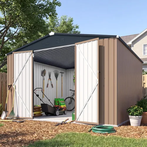 Vista 28 de AECOJOY Cobertizo de almacenamiento de metal para exteriores de 3 x 5 pies, cobertizo de herramientas de jardín resistente con puerta de gran