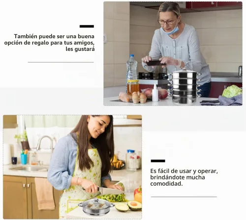 Vista 7 de Hemoton Olla de vapor de acero inoxidable de 14.7 pulgadas, olla multifuncional de 5 niveles para cocinar albóndigas, verduras, sopa, práctica