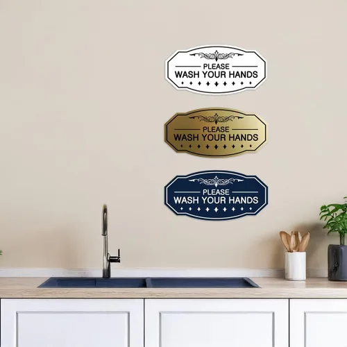 Vista 6 de Signs ByLITA Letrero Victoriano Please Wash Your Hands (Negro) - Pequeño