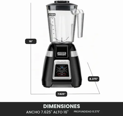 Vista 6 de Licuadora Waring Comercial BB320 de 1 HP, controles de interruptor de palanca con función de pulso, recipiente apilable de 48 onzas sin BPA