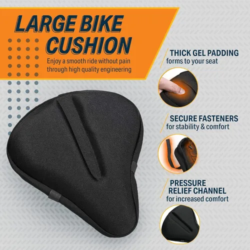 Vista 2 de Bikeroo Cojín Cómodo para Asiento de Bicicleta - Cubierta de Gel Acolchada para Ejercicio, Bicicletas de Montaña y Carretera, Ajuste Universal