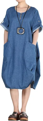Vista 2 de Minibee Vestidos midi casuales con volantes y bolsillos para mujer