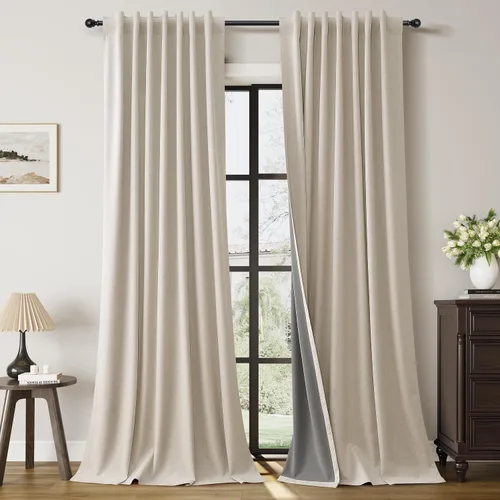 Vista 36 de Guken Cortinas opacas de lino, 2 paneles rústicos, elegantes, 100% opacas, con aislamiento térmico, banda de ganchos y trabilla trasera, 52 x 84