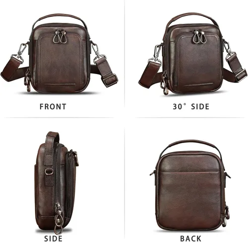 Vista 4 de IVTG Bolso de mensajero de cuero genuino para hombre, bolso bandolera pequeño, bolso cruzado para el trabajo, negocios