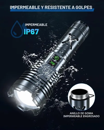 Vista 6 de Linternas superbrillantes de 99000 lúmenes altos, recargable, potente linterna LED de 6 modos, linternas tácticas con zoom, resistentes al desgaste