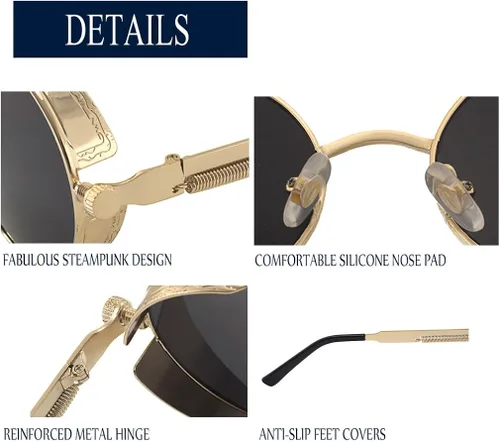 Vista 6 de Dollger Gafas de sol vintage Steampunk retro con marco circular redondo de metal
