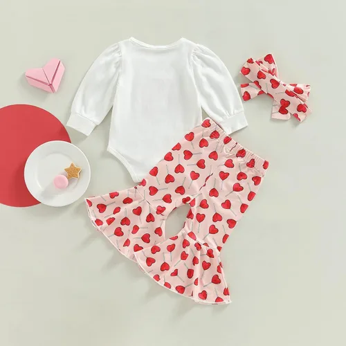 Vista 37 de FIOMVA Conjunto de ropa de 3 piezas con estampado de corazón para bebé recién nacida, para el día de San Valentín
