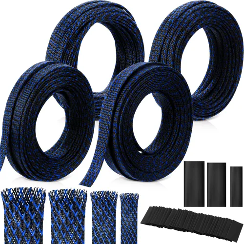 Vista 15 de Tatuo Funda de cable trenzada expandible de 65.6 pies, funda de alambre trenzado de varios tamaños con 120 tubos termorretráctiles para televisión