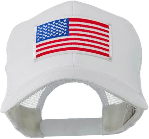 Vista 5 de e4Hats.com 6 Panel Malla Bandera Americana Blanca Patch Cap