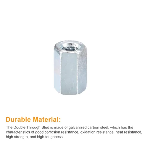 Vista 4 de uxcell Tuercas de acoplamiento M6x10x15mm - Acoplador de varilla roscada hexagonal de acero al carbono galvanizado para muebles, electrónico