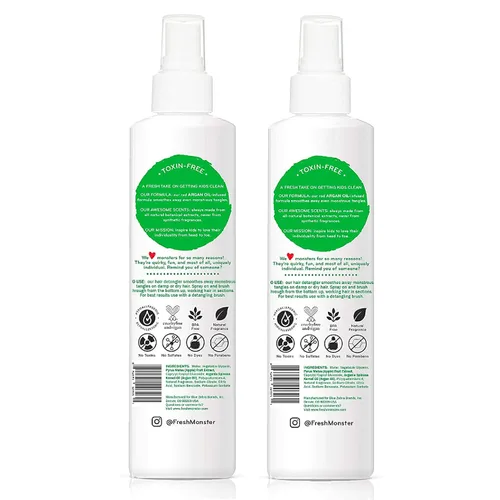 Vista 2 de Fresh Monster Spray desenredante para niños, sin toxinas, hipoalergénico y natural, spray acondicionador para el cabello para niños, coco